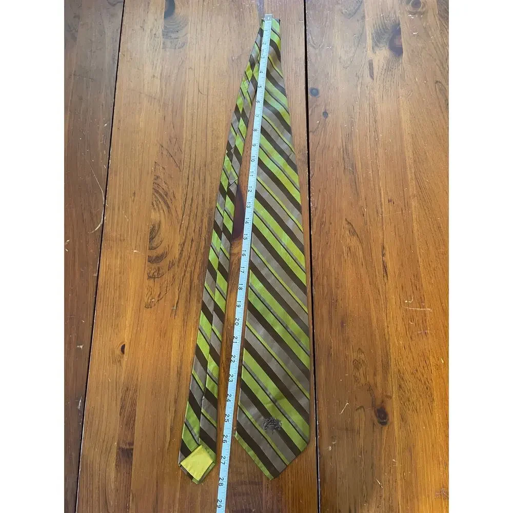 Alessandro Originals All Silk Neck Tie Green Brown Diagonal Stripes RN 16484
